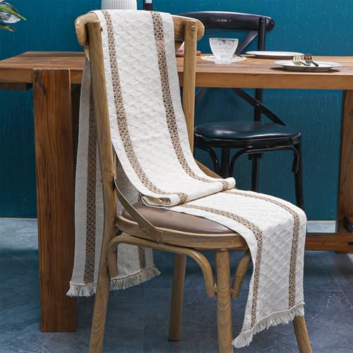 Niviy Boho Table Runner for Home Decor 144 Inches Long Farmhouse Macrame Table Runner Cotton Linen Woven Table Runners for Summer Dining Table Decoration, Beige & Brown - color: Beige & Brown, size: 12 x 144 Inches