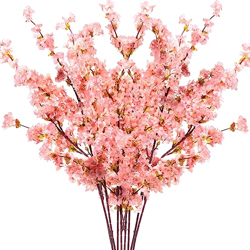 Giegxin 8 Pcs Silk Cherry Blossom Branches Cherry Blossom Tree Stems Long Stem Artificial Flowers for Tall Vase Flowers for Home Wedding Vase Floral Arrangements (Pink,39.4") - color: Pink, size: 39.4"