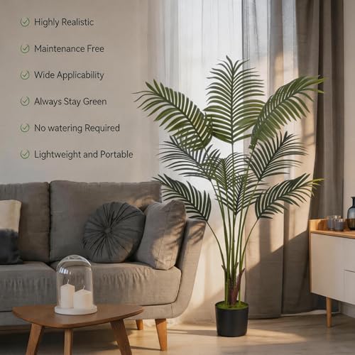 4ft Faux Areca Palm Tree Potted Realistic Tropical Silk Plant | Realistic 120cm Golden Cane palm for Home Garden Office Store Decoration UV protected maintenance free silk floor greenery - size: Palm Tree 120cm