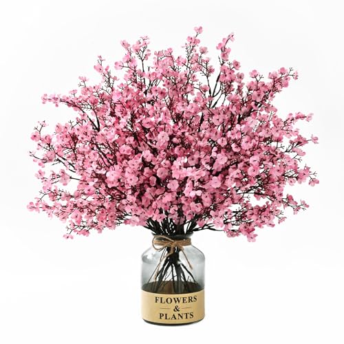 Waipfaru 15Pcs Fake Flowers Babys Breath Silk, Real Touch Pink Artificial Flowers Bulk with Bendable Stems, Pink Faux Flowers Babys Breath for Valentine's Day Spring Wedding Party Decor - color: Pink, size: 15pcs