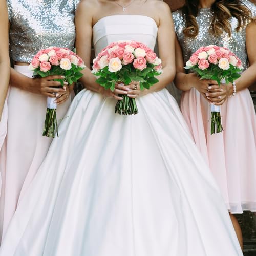 36 Pcs Pink Champagne Rose Artificial Flowers Bulk with Long Stem,Realistic Silk Fake Roses Plastic Roses Bouquet Artificial Flowers for Bridal Wedding Arrangement Table Centerpieces Decor - color: Pink, Champagne