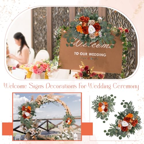 Hotop Wedding Arch Flowers Set of 4 Artificial Flower Swag Wedding Faux Floral Swag with 10 Cable Tie and 8 Clip for Party Welcome Signs Ceremony Reception Backdrop Decor (Honey Orange Gradient) - color: Honey Orange Gradient