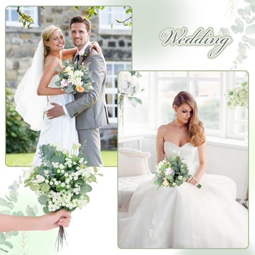 100 Pcs 4 Kinds Artificial Eucalyptus Greenery Stems Bulk | Fake Silver Dollar Leaves with Babys Breath Greenery, Faux Plants for Centerpieces Wedding Bouquet DIY Home Decor - size: 100 PCS