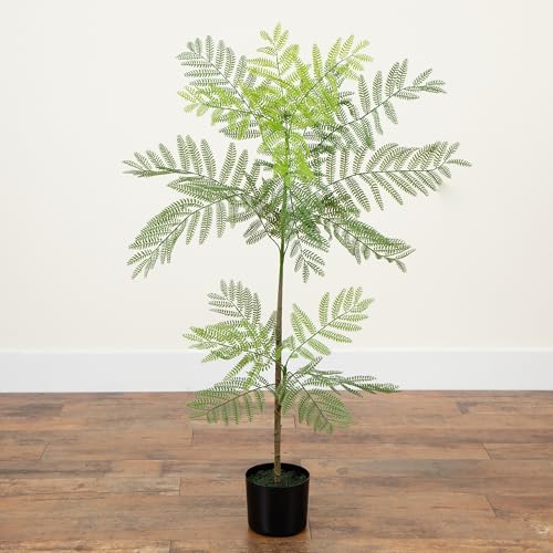Nearly Natural 3.5-Ft Artificial Jacaranda Tree – Lifelike Green Leaves, Flexible Branches, Includes Nursery Planter