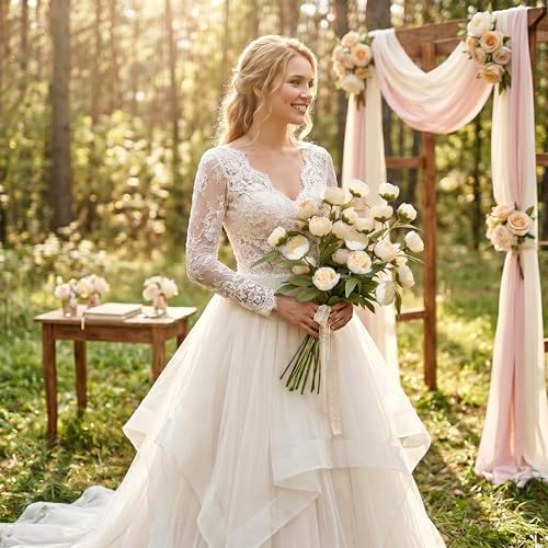 florisso 6 Pcs 27" Faux Silk Artificial Peony Flowers, Fake Peony Branches for Vase DIY Bouquet Centerpieces Wedding Shower Decorations, Champagne - color: Champagne
