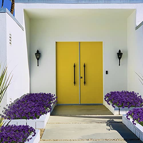 LikSoor 21 Bundles Artificial Outdoor UV Resistant Flowers No Fade Fake Outside Flowers Plastic Greenery Faux Shrubs Garden Porch Window Box Home Decoration(Purple) - color: Purple