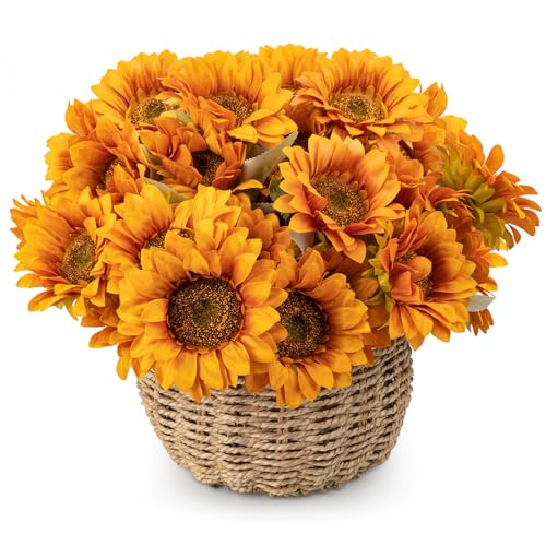 4 PCS 16.5inch Autumn Faux Sunflowers Artificial Flowers Bulk 28 Heads Fall Sunflowers Bouquet with Stems Realistic for Home Wedding Thanksgiving Centerpieces Arrangements Party Home Decoration