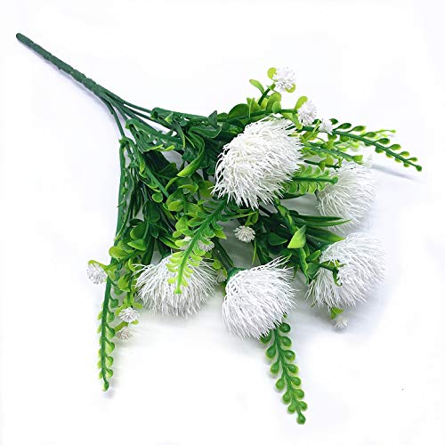 Artificial Flowers, Plastic Plants Dandelion Shrubs Grass Fake Bushes Home Garden Office Room House Outdoor Indoor UV Resistant Wedding DIY Decor Planter Filler Decoration - White 4 Pack - color: Dandelion/ White/ 4 Pack