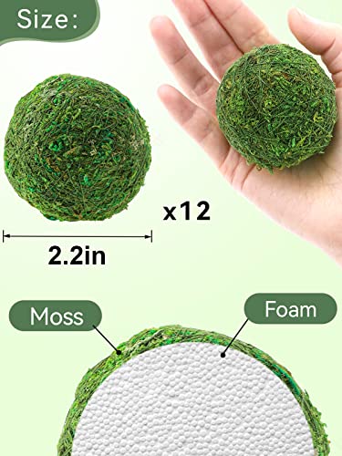 Biubee 12Pack Decorative Faux Dried Moss Balls- 2.2" Artificial Green Plant Mossy Globes Handmade Sphere Moss Gift for Home Dough Bowl Vase Chinoiserie Decors Party Wedding Display - size: S(12pcs)