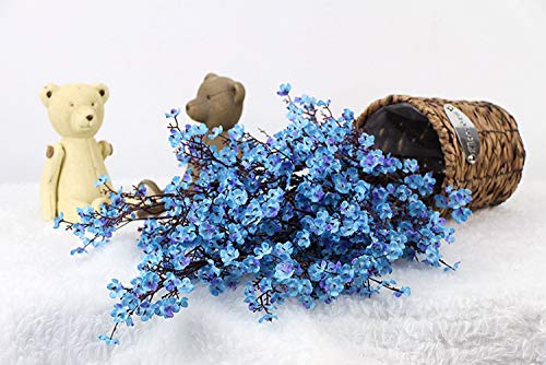 JAKY-Global Babys Breath Fabric Cloth Artificial Flowers 6 Bundle European Fake Silk Plants Decor Wedding Party Decoration Bouquets Real Touch DIY Home Garden(Blue) - color: Blue, size: 6 Bundles