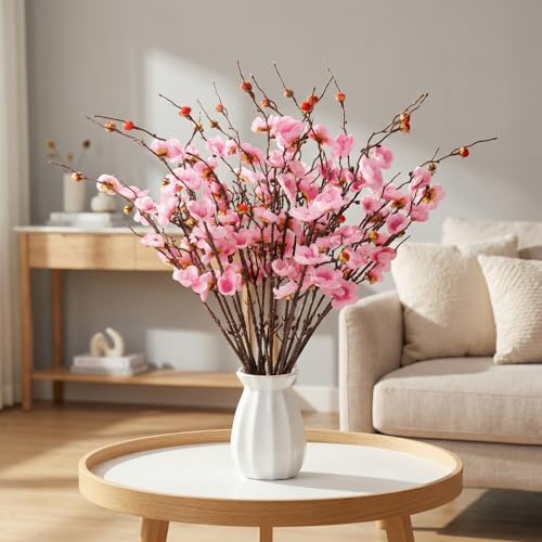 20pcs Cherry Blossom Branches Artificial Flowers for Winter Spring Indoor Decoration, 22" Plum Fake Peach Plants for Wedding Home Office Bedroom Party Decor (Pink, 22in) - color: Pink, size: 22in