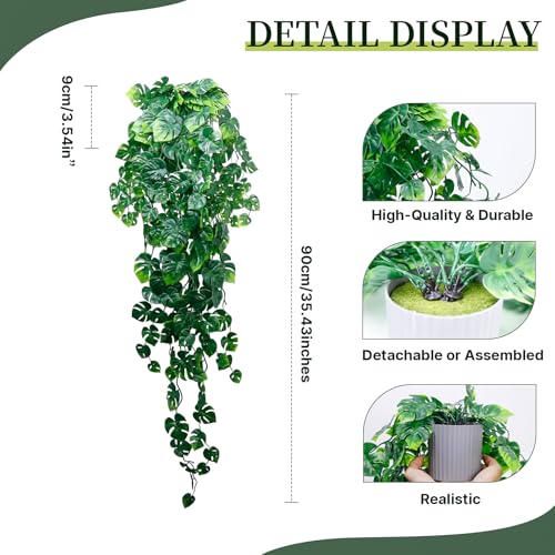 Artificial Hanging Plants for Shelf, 2-Pack Fake Potted Greenery Faux Monstera Leaves Vines in Black Pot, Décor for Office Living Room Bathroom Indoor Outdoor - color: 2-pack Monstera Leaves Vines