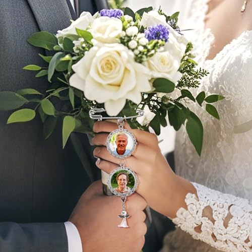 AOUXSEEM Wedding Bouquet Photo Charm Sublimation Blanks,Memorial Keepsake Brooch Making Kit for Mother/Father of Bride,Custom Bridal Boutonniere Pin, Something Blue Funeral Death Anniversary (12 Sets)