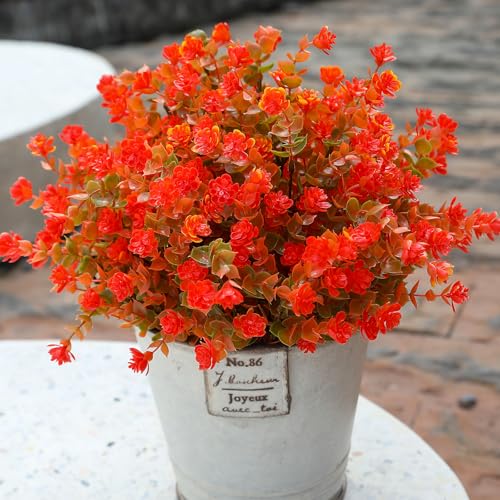 alyptus Artificial Flowers – 12 Bundles Fake Outdoor Fall Flowers with Greenery, UV Resistant No-Fade Faux Plants for Porch, Patio, Garden, Office & Spring Summer Decor - color: Red