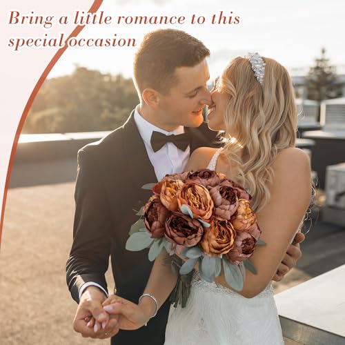 Zeyune 50pcs Artificial Peonies Flowers 4'' Fake Peonies DIY Craft Silk Flower Bulk for Home Wedding Bridal Bouquet Birthday Dining Room Table Centerpieces Backdrop Party Decor(Brown and Orange) - color: Brown and Orange
