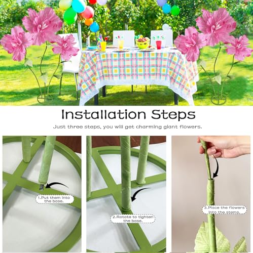 Large Artificial Paper Flowers Decoration, Giant Fake Flower with Standing Base and Stems Big Wedding Reception Background Party Banquet Decor Shop Window Display Photography Props, Dark Pink - color: Dark Pink