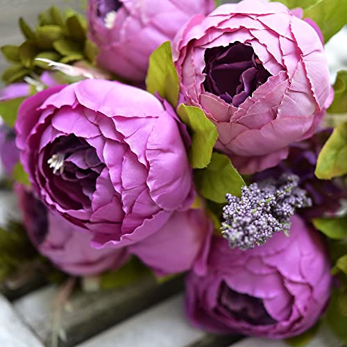 FiveSeasonStuff Vintage Artificial Peonies Silk Peony Flowers and Hydrangeas for Wedding Bridal Home Décor – Beautiful Floral Centerpiece Arrangement Decoration with 2 Bouquets (Thistle Purple) - color: Thistle Purple