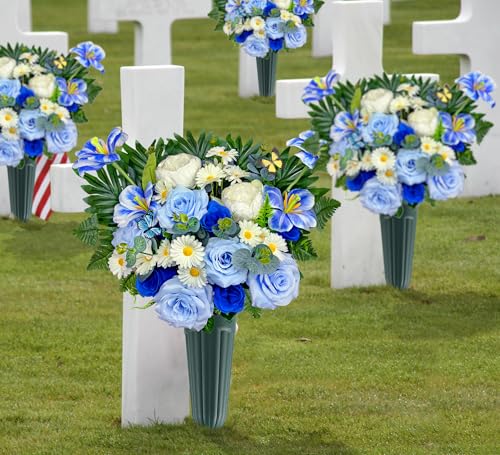 Artificial Cemetery Flowers,Memorial Flowers,Beautiful Arrangements for Headstones,Silk Tulip Rose Daisy