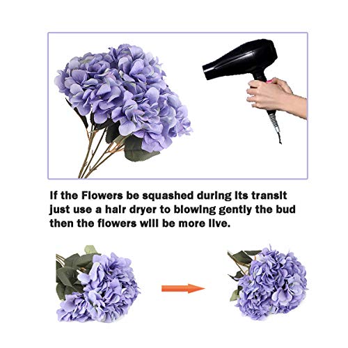Jim's Cabin Artificial Flowers Silk Hydrangea Flowers 2 Bouquet with 5 Big Heads Fake Flower Bunch for Women Bedroom Wedding Cabin Decor DIY（Purple） - color: Purple Red