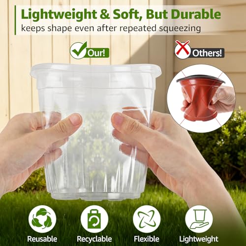 MIXC Clear Nursery Pots with Humidity Domes, 5/4/3.5 Inch Reinforced Transparent Plastic Pots for Planting with Drainage Holes for Seedlings, 30 Pack - color: Transparent, size: 3.5/4/5 Inch-with Lid
