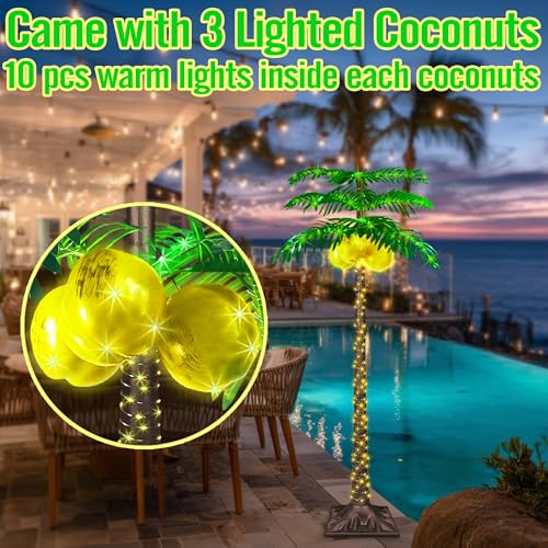 4FT LED Lighted Palm Tree with 281pcs Lights, Artificial LED Palm Tree with 3 Glowing Coconuts, Simulated Trunk with Lights, 8 Lighting Modes&Timer. - size: 4FT