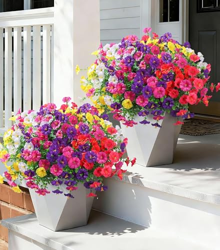 Ivydale 24 Bundles Artificial Flowers for Outdoors Spring Plants Outdoor Decor, Faux Silk Morning Glory Fake Flowers Bulk Petunias Realistic UV Resistant for Outside Porch Patio Window Garden Yard - color: 6colors Mixed