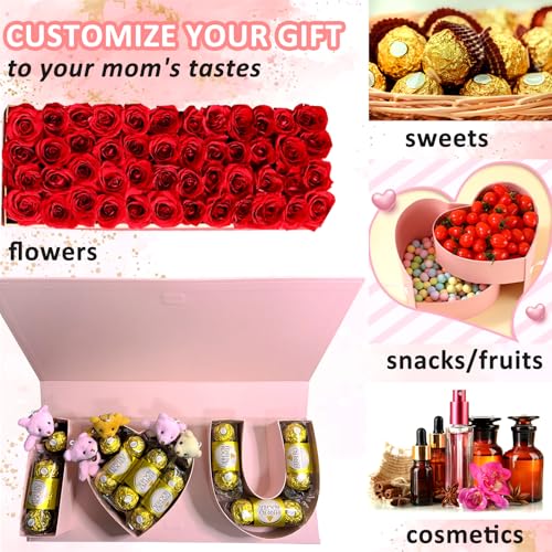 Valentines Day I Love You Box Flower Gift Box Heart Shaped Empty Cardboard Fillable Gift Box Flower Letter Box Chocolate Strawberry Candy Jewelry Package for Luxury Style Flower Arrangements Birthday - color: Pink