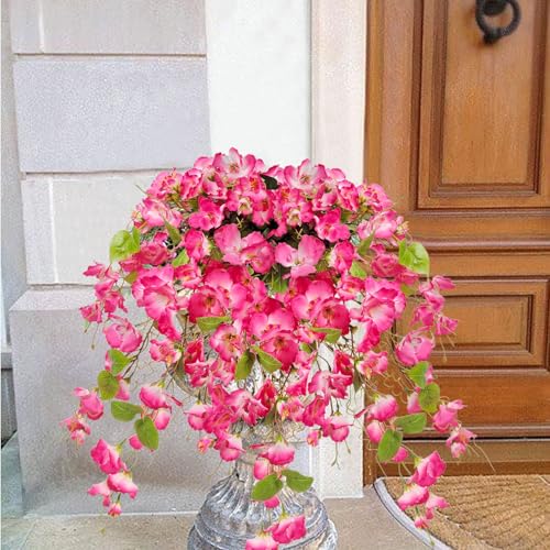 Artificial Fake Hanging Flowers Plants for Outdoor, Faux Silk Hibiscus Long Trailing Vines Realistic UV Resistant for Home Indoor Outside Front Porch Planter Patio Yard Decor,2Pcs (Pink 4Pcs) - color: Pink 4pcs