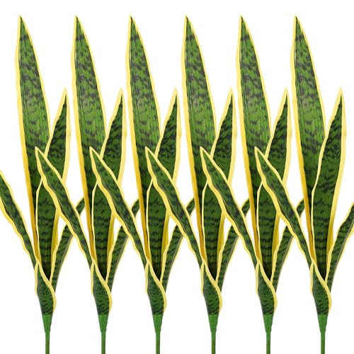 Melorca&Guilla Artificial Plants 6PCS 30“Tall Faux Snake Plant,Fake Snake Plants Artificial Snake Plants Agave Sansevieria Greenery for Garden Shop Office Home Décor - color: Yellow Snake Plants
