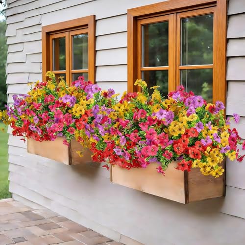 12 Bundles Artificial Flowers for Outdoor UV Resistant and Realistic, Faux Daisy Fake Flowers with Eucalyptus Leaves for Porch, Patio, Planter, Window Box, Home, Garden Decor - color: Six Colors