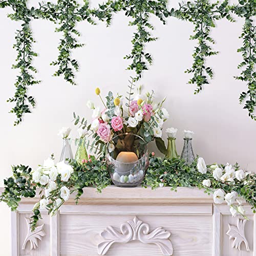 Sggvecsy Artificial Eucalyptus Garland 8 Pack Fake Eucalyptus Greenery Garland Faux Hanging Plants Artificial Vines, 5.6 Feet/Strand for Wedding Backdrop Arch Wall Table Party Outdoor Festival Decor - size: 8 Pack
