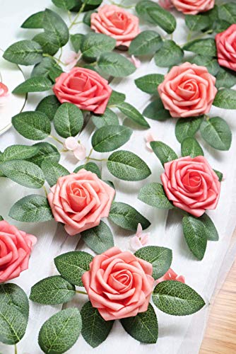 Artificial Flowers 25PCS Real Looking Mixed Living Coral Fake Roses with Stem for DIY Wedding Bouquets Centerpieces Baby Shower Party Home Decorations - color: Mixed Living Coral, size: 3"/25pcs