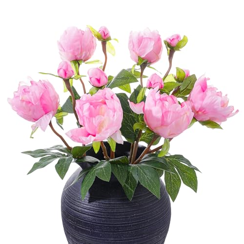 ucky 6PCS Deep Pink Peonies Artificial Flowers, Realistic 2 Heads Silk Peonies with Stems & Buds, 17.51" Faux Peony Bouquets for Wedding Centerpieces DIY Home Table Vase Decor - color: Deep Pink