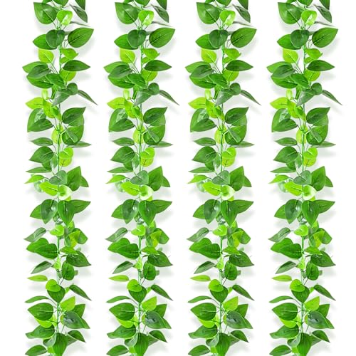 BLEUM CADE 4Pcs Fake Vines with Faux Pothos Leaves, Artificial Ivy Garland Fake Plants Greenery for Bedroom Living Room Office Wall Garden Wedding Party Indoor Outdoor Decor Aesthetic - color: Pothos Vines - 4pcs