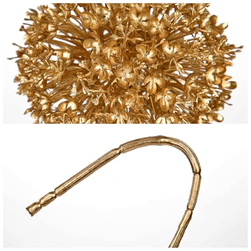 Hollyone 3Pcs Gold Artificial Ball Hydrangea Flowers Fake Silk Hydrangea Ball Flower Floral Arrangements Bouquets Faux Hydrangeas Stems for DIY Wedding Party Centerpieces Decoration Office Home Decor - color: Gold - Ball Hydrangea