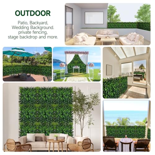 Grass Wall Panels, 12 PCS 10" x 10" Artificial Outdoor Privacy Panels UV-Protected Sun Proof Greenery Wall Backdrop, Boxwood Hedge Grass Wall Green Decor for Garden Party Wedding
