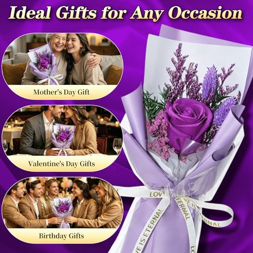 Preserved Flowers for Delivery,Purple Rose Bouquet Gift for Women and Mom,Preserved Flowers Bouquet,Birthday Flowers Gifts Grandma Wife Friends,Roses Gift Valentine’s Day Mothers Day - color: Purple-Bouquet