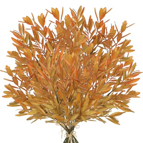 5 Stems Artificial Fall Greenery – 14.6" Olive Leaf Stems for Autumn Floral Arrangements, Thanksgiving Centerpieces, Fall Decor Bouquets, Rustic Orange - color: Olive - Rustic Orange