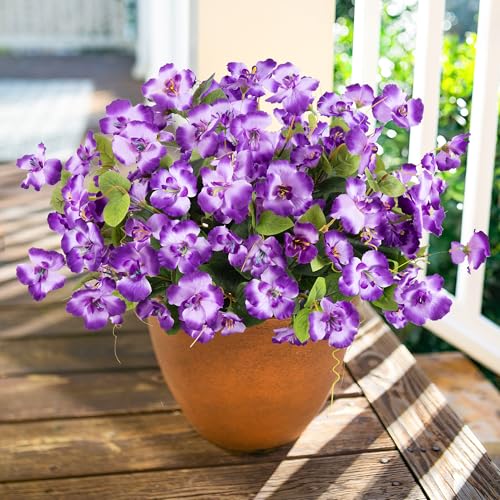 Hoppwodd Hibiscus Artificial Flowers for Outdoors Spring Decoration, 6 Bundles Faux Silk Flowers UV Resistant Look Real Artificial Tropical Flower Fake Plants for Outside Planter Porch Patio - color: Purpleblue