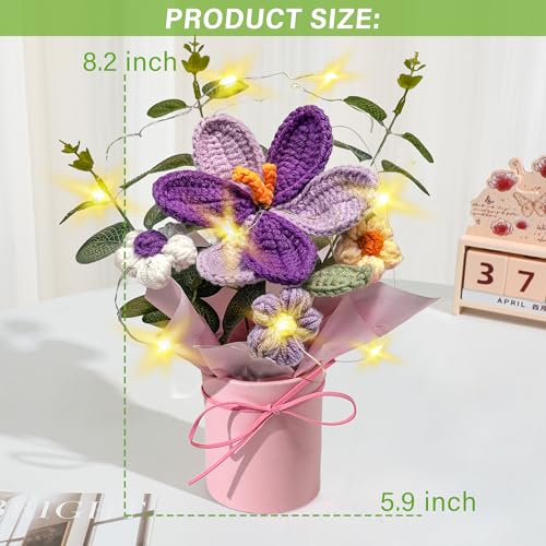 Crochet Daisy Flowers Bouquet, Handmade Daisy Artificial Flowers with Card for Mother's Day, Birthday, Wedding, Home Decor, Teacher's Day, Grandma Bday Gift (Purple-1) - color: Purple-1