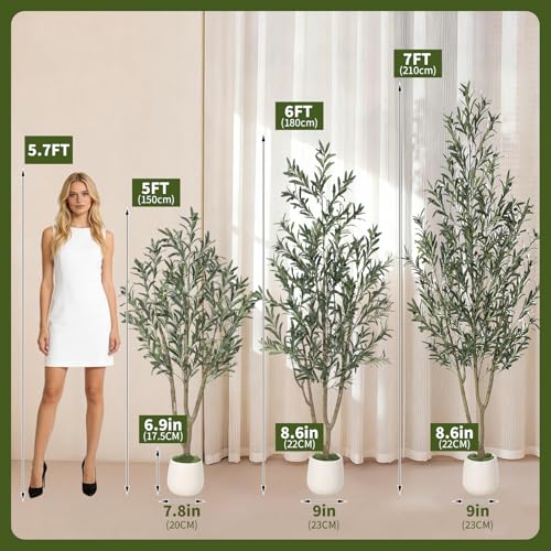 Garvee 7FT Indoor Olive Tree, Artificial Plant with Oval Planter, Lifelike Foliage and Fruits, Fake Plant for Home Decor, Office, Porch and Living Room - size: 7ft