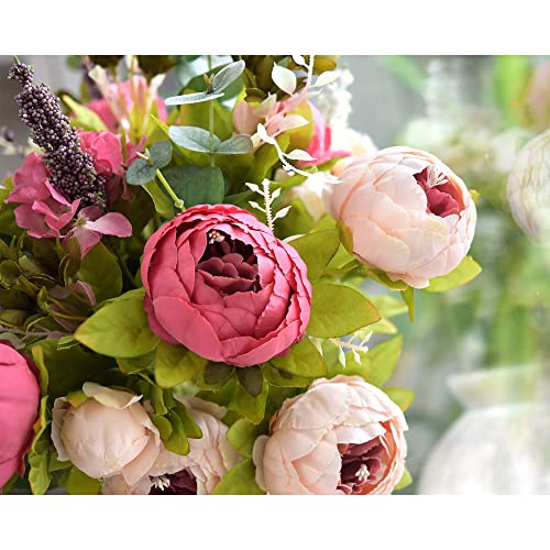 FiveSeasonStuff Vintage Artificial Peonies Silk Peony Flowers and Hydrangeas for Wedding Bridal Home Décor – Beautiful Floral Centerpiece Arrangement Decoration with 2 Bouquets (Mixed Pink) - color: Mixed Pink