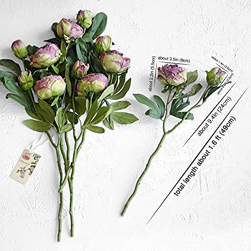 FiveSeasonStuff Vintage Purple Peonies – Realistic Artificial Silk Flowers with Dry-Look Petals, 6 Stems for Rustic Home & Wedding Floral Arrangements - color: Dusty Purple (6 Stems)