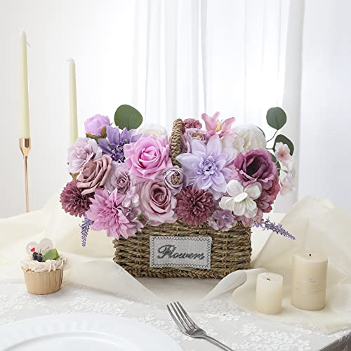 Garisey Artificial Flowers Combo for DIY Wedding Bouquets Combo Centerpieces Arrangements Party Bridal Baby Shower Home Decorations-Purple - color: Purple