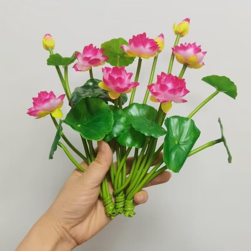3 Pcs Red Artificial Silk Flower Water Lily, 10" Floating Lotus, Realistic Decor for Fish Tank & Home - color: Red