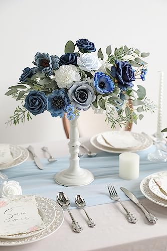 Artificial Flowers Dusty Blue Rose Flowers Combo for DIY Wedding Bouquets Centerpieces Arrangements Party Baby Shower Home Decorations(Retro Dusty Blue) - color: Retro Dusty Blue