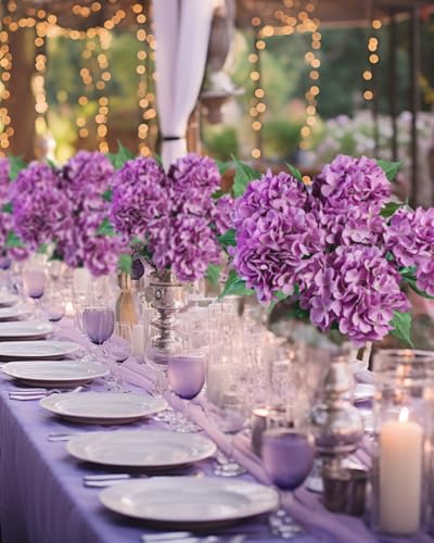 6PCS Premium Purple Hydrangea Artificial Flowers Bouquets, Silk Hydrangea Flowers with Stems, Fake Hydrangeas Arrangement, Faux Hydrangea Decor for Home Wedding Party Table Centerpieces (purple-2) - color: Purple-2