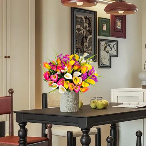10 Bundles Outdoor Artificial Flowers Fake Silk Calla Lily Flowers UV Resistant Realistic for Home Outside Garden Porch Patio Potted Planter Window Box Indoor Table Decoration