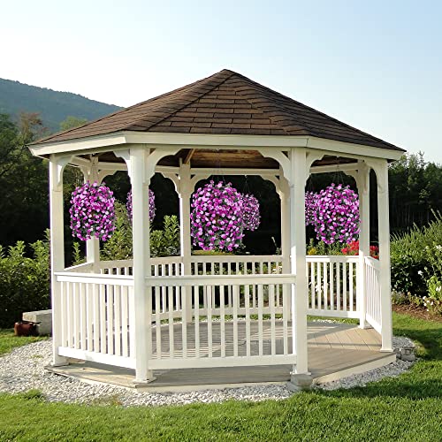 Ammyoo Artificial Flowers in Hanging Basket for Outdoors Spring Decor, Fake Mums Flowers Faux Plants with Basket for Indoors Home Porch Garden Yard Patio Decoration (Purple Pink) - color: Purple Pink
