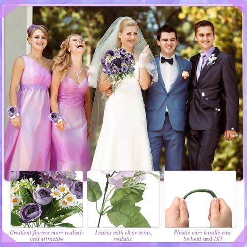 Tigeen Peonies Artificial Flowers Faux Roses Silk Flowers Hydrangea Artificial Bouquet for Wedding Table Centerpiece Floral Vase Home Office Bridal Decor(Dark Purple,12 Bundles) - color: Dark Purple